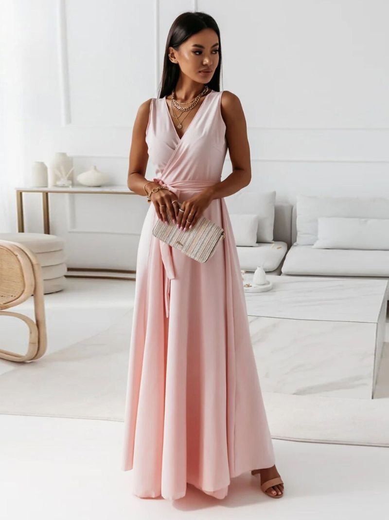 Valenzora | Women's Solid Color V-Neck Long Dress