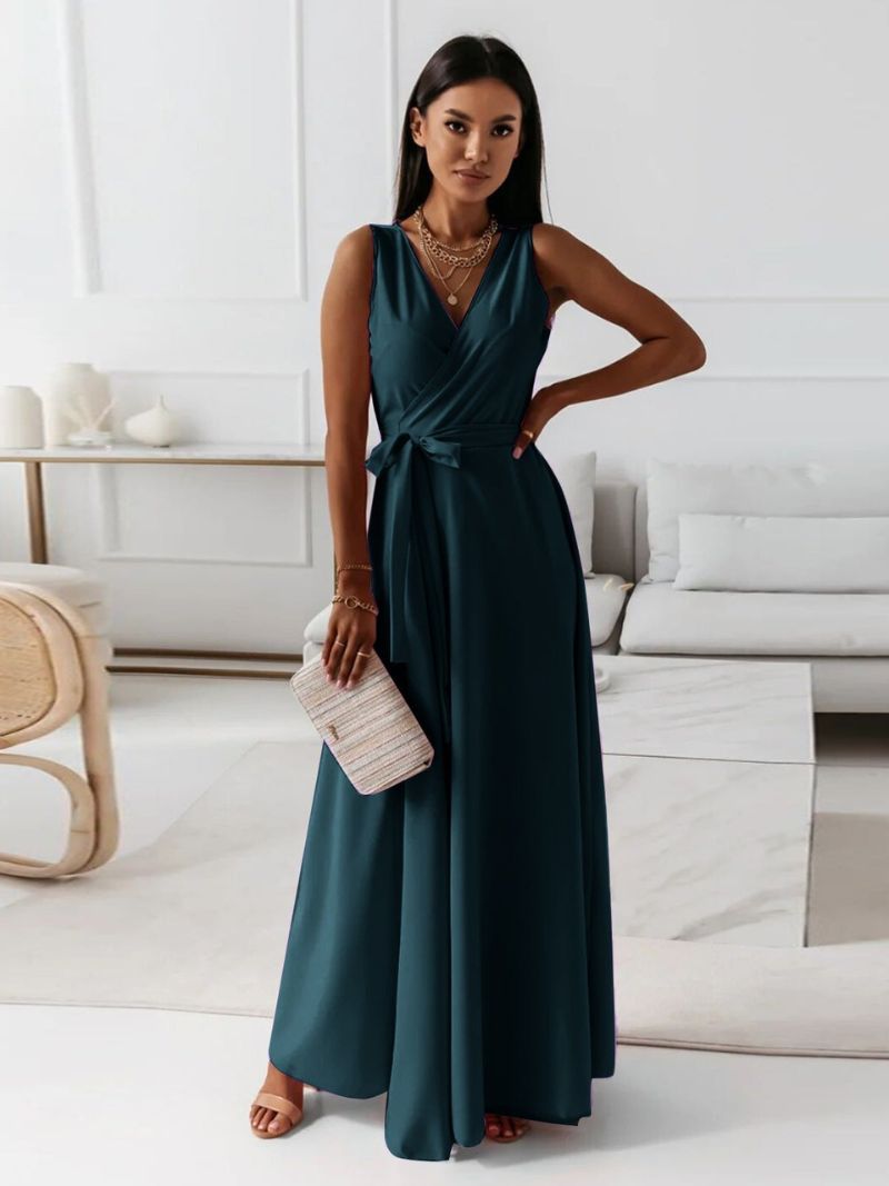 Valenzora | Women's Solid Color V-Neck Long Dress