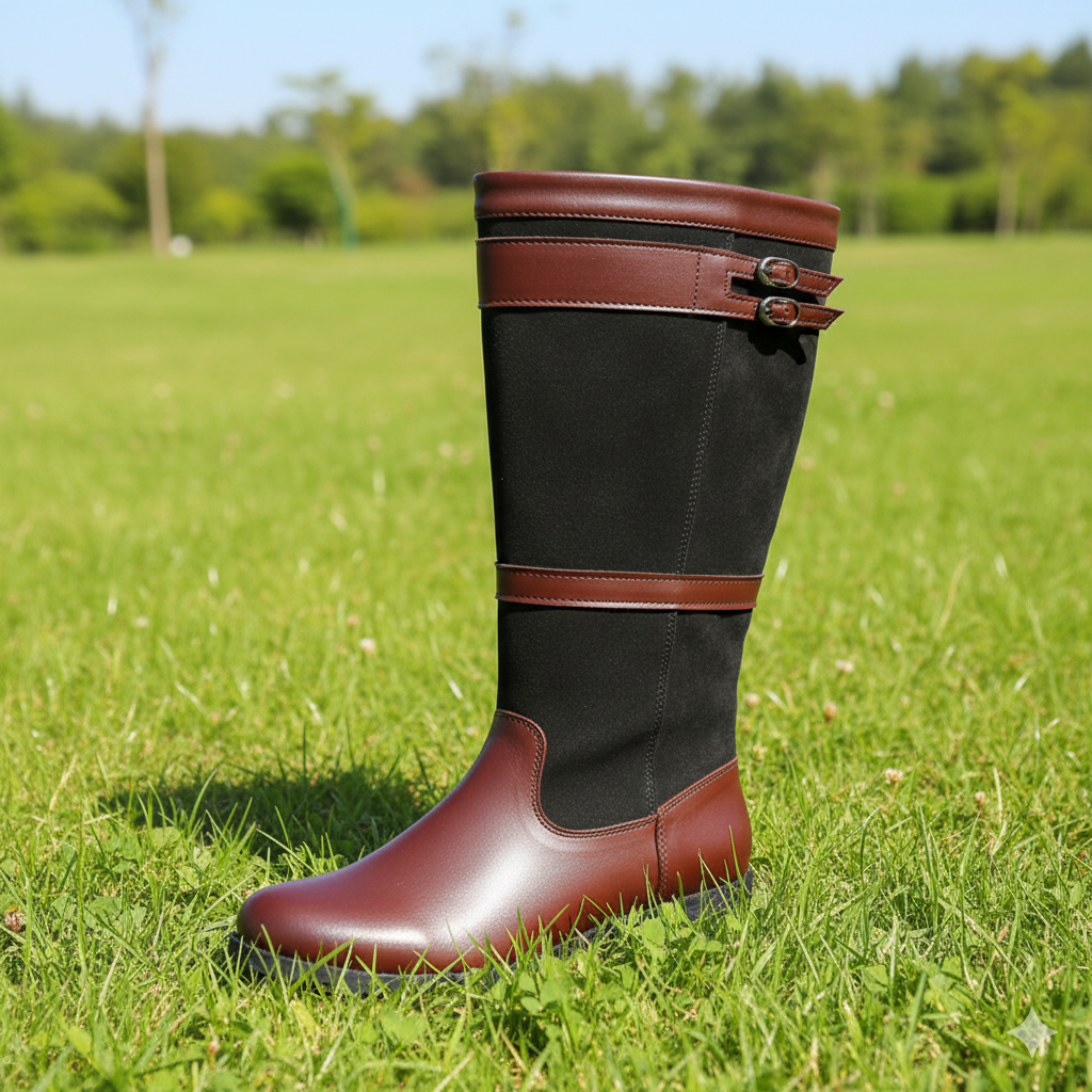 Valenzora | High-shaft outdoor boots with buckles - leather rain boots for women