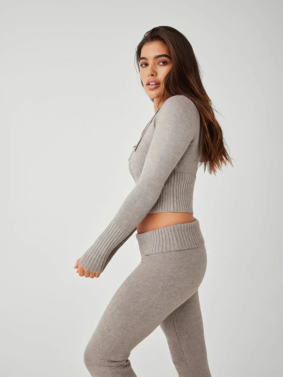 Valenzora | Women's Loungewear Set Zip Two-Piece Set consisting of cardigan and knit trousers