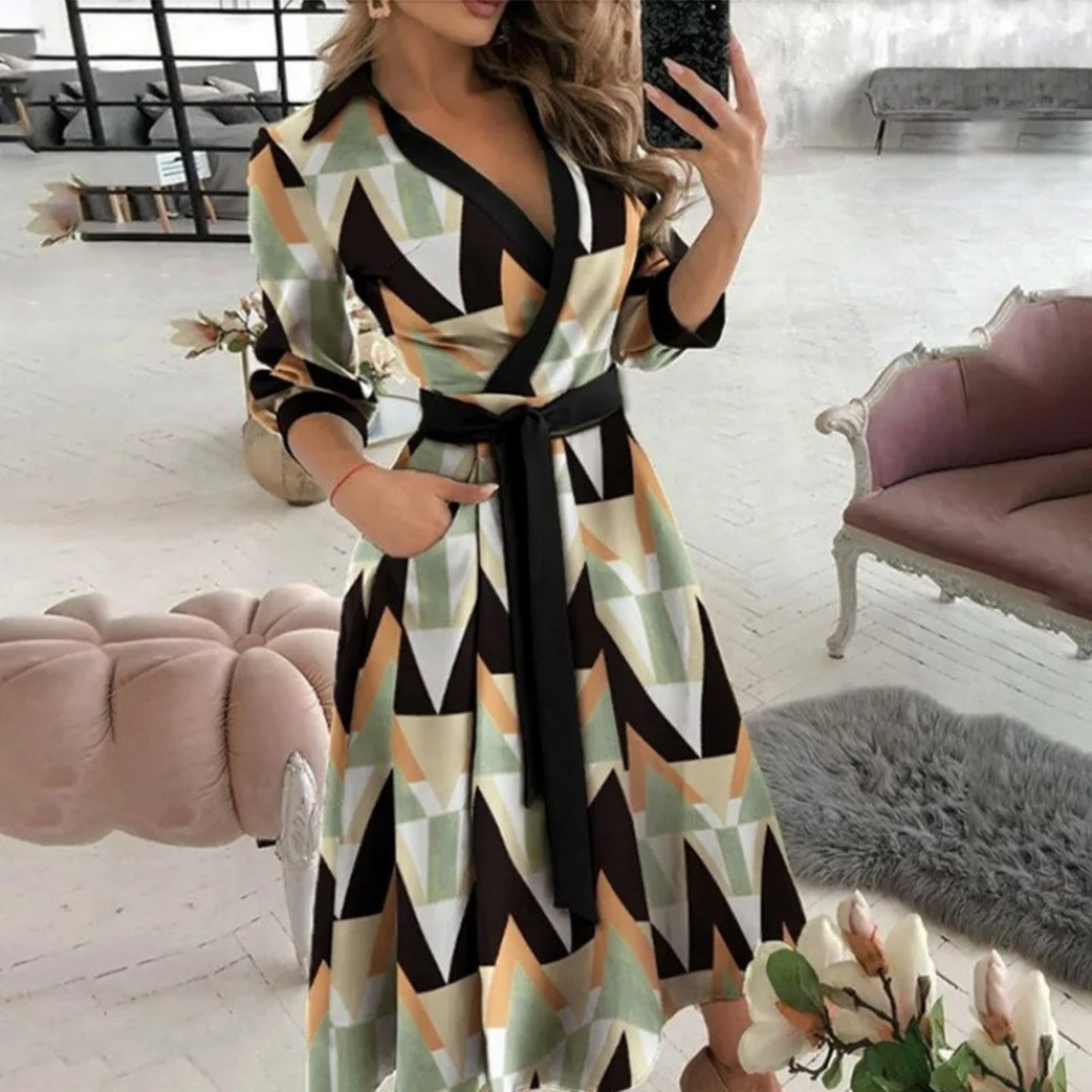 Valenzora | Lined lapel belt comfortable shirt dress