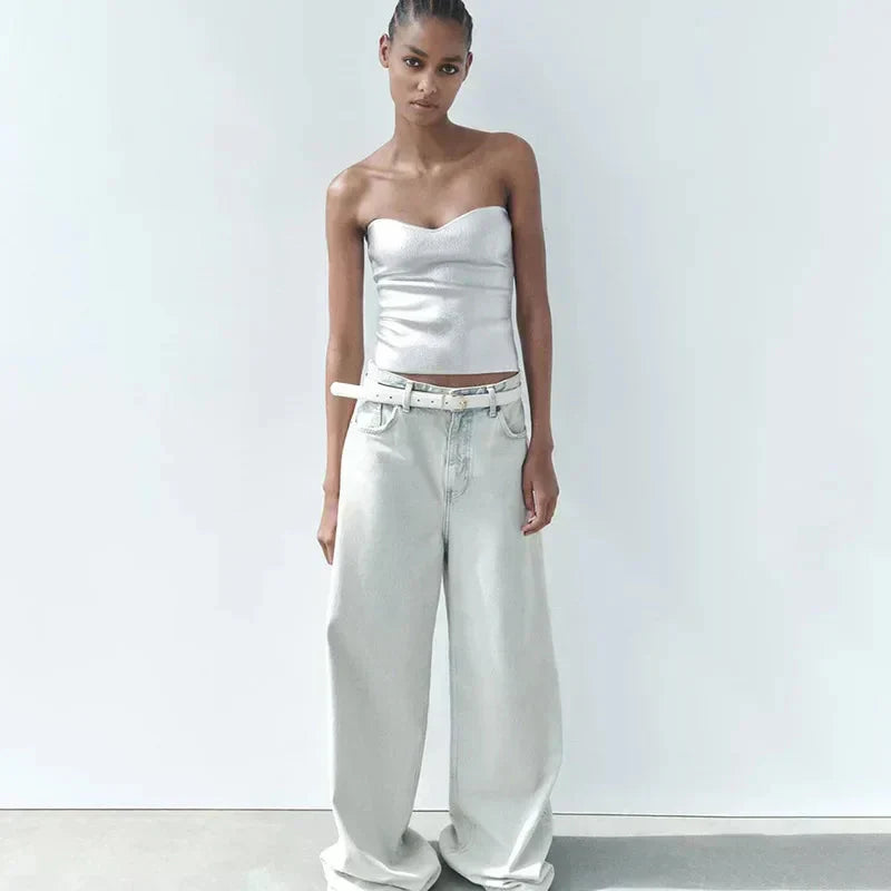 Valenzora | Shiny Bandeau Strapless Top Tube Top