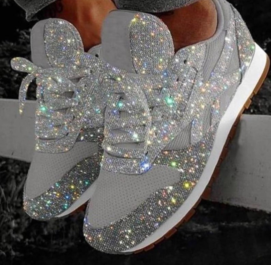 Valenzora | Glitzer-Mesh Schnür-Plateau-Sneaker mit Komfort-Vulkanisierung
