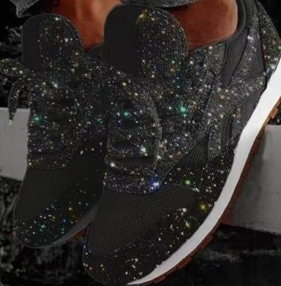 Valenzora | Glitzer-Mesh Schnür-Plateau-Sneaker mit Komfort-Vulkanisierung