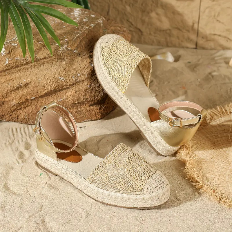 Valenzora | Fashionable flat sandals with laces and buckle straps for comfort
