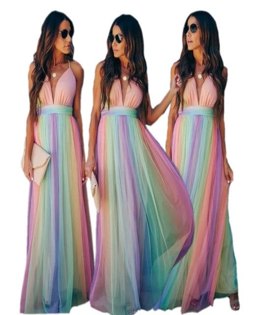 Valenzora | Regenbogen-Spaghettiträger-Kleid für Damen