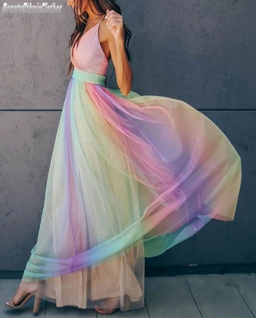 Valenzora | Regenbogen-Spaghettiträger-Kleid für Damen