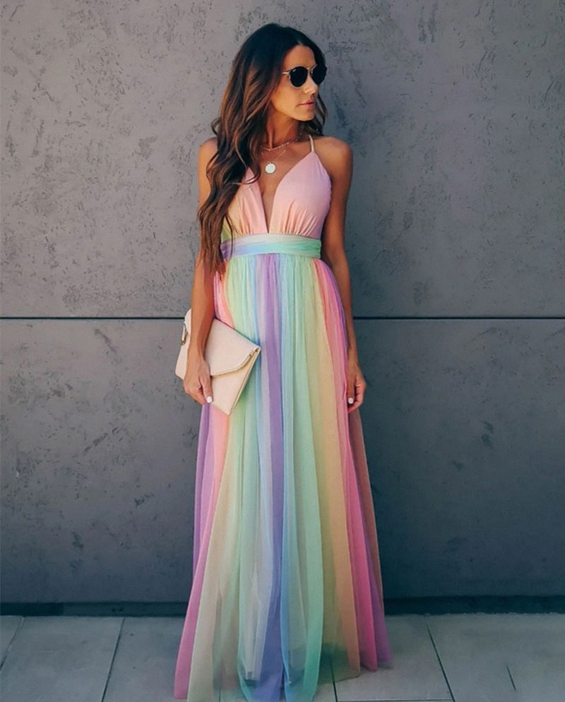 Valenzora | Regenbogen-Spaghettiträger-Kleid für Damen