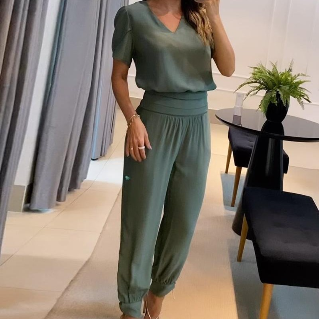 Valenzora | Stylish Printed Jumpsuit with V-Neck for Women