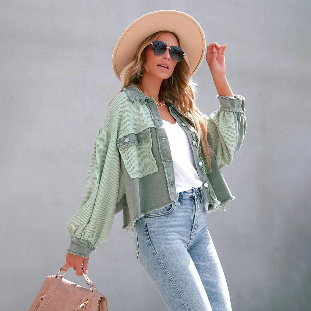 Valenzora Vintage Jacke | Modische Puffärmel-Langarmjacke für moderne Frauen mit Taschen