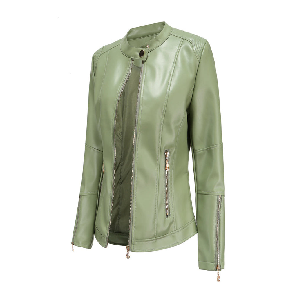 Valenzora | Elegante Lederjacke mit Rundhals und Knopfverschluss für Damen