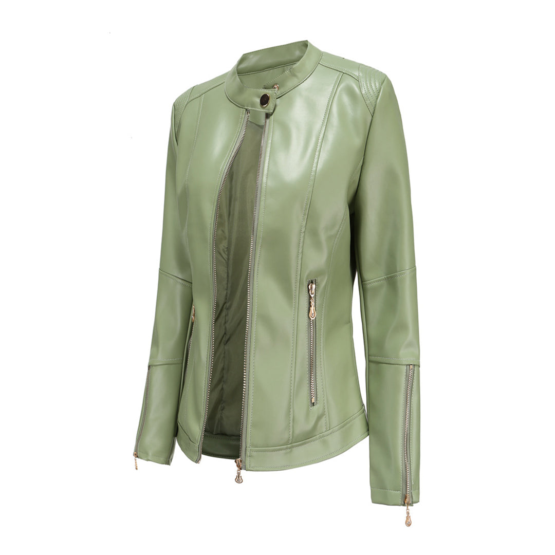 Valenzora | Elegante Lederjacke mit Rundhals und Knopfverschluss für Damen
