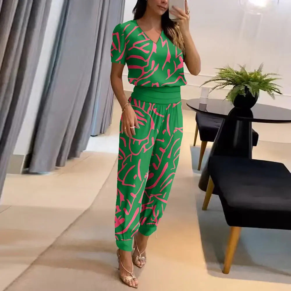 Valenzora | Stylish Printed Jumpsuit with V-Neck for Women