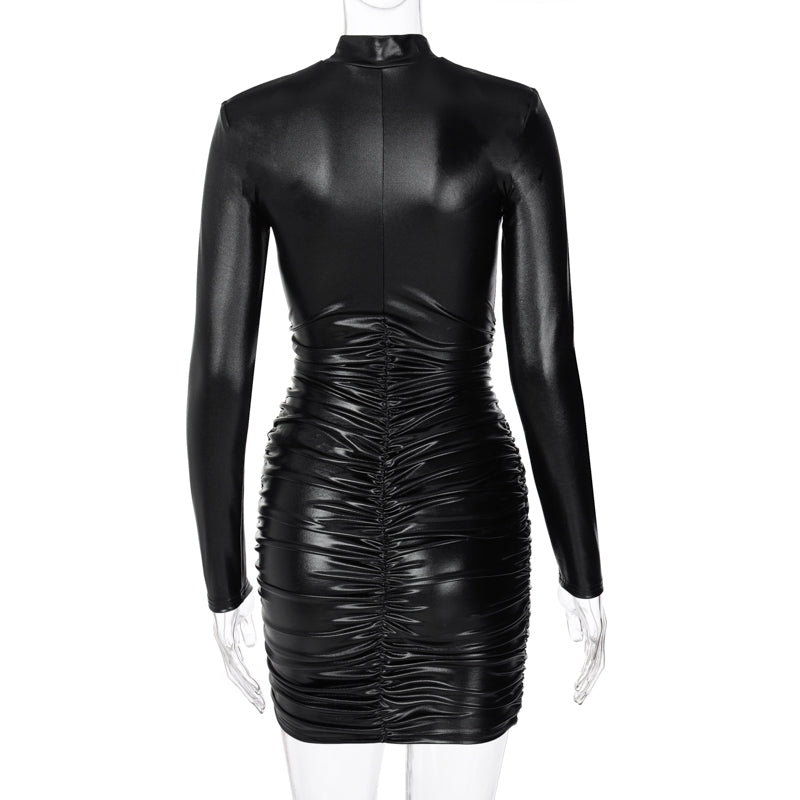 Valenzora | Mini dress with high collar and long gathered sleeves