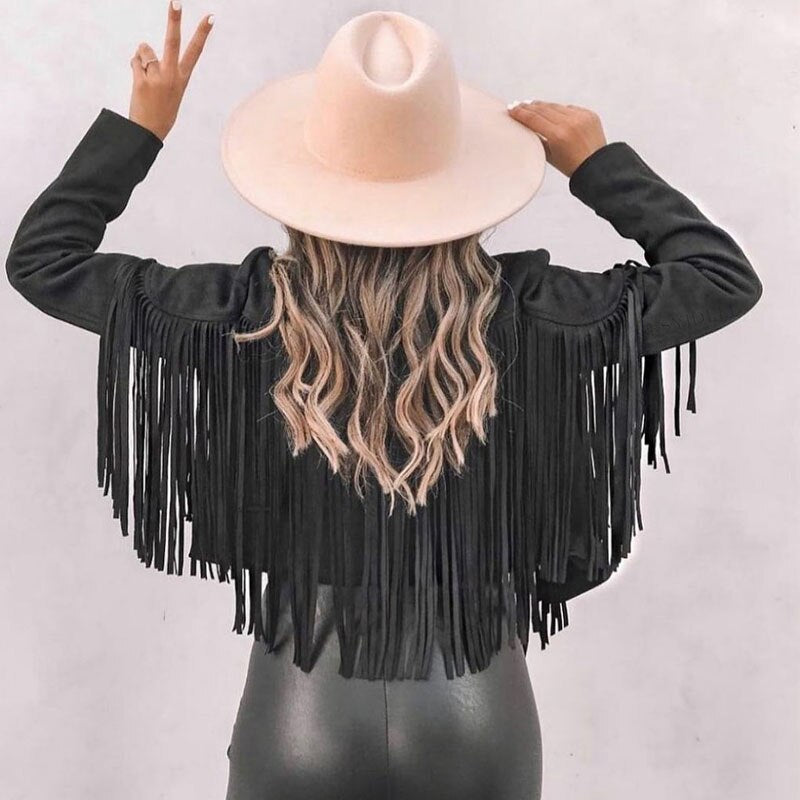 Valenzora Suede Jacket with Fringes | Women's Tassel Cardigan for Trendy Outfits