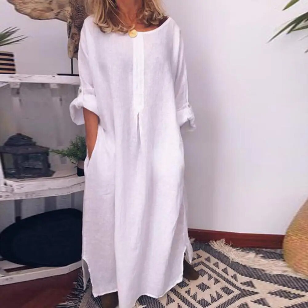 Valenzora | Langes Leinen-Hemdblusenkleid, Oversize