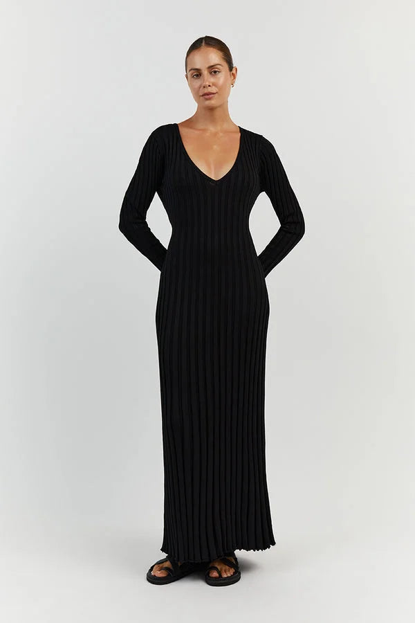 Valenzora Knit Dress | Modern Long-Sleeved Women's Dress with V-Neck