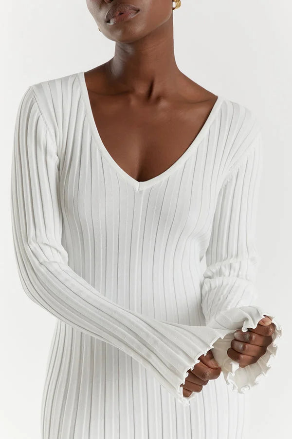 Valenzora Knit Dress | Modern Long-Sleeved Women's Dress with V-Neck