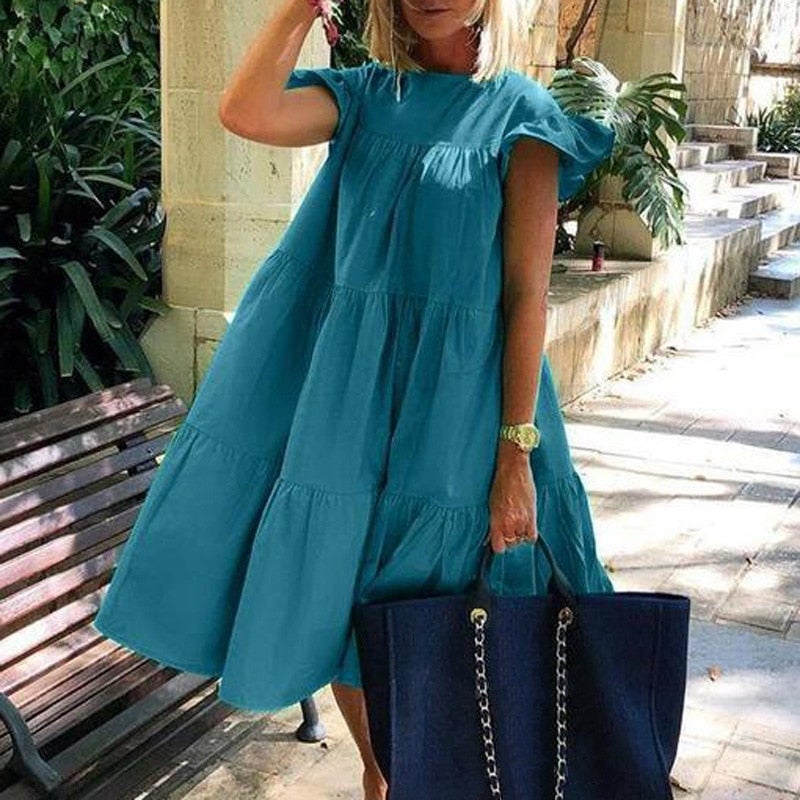 cropped midi dress with flared skirt