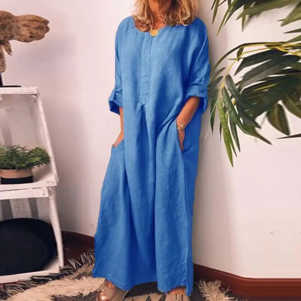 Valenzora | Langes Leinen-Hemdblusenkleid, Oversize