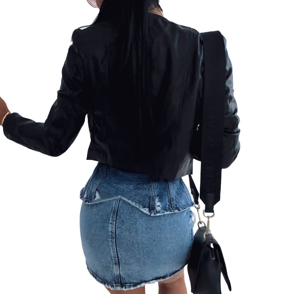 Short leather jacket comfort - Women's autumnal black coat