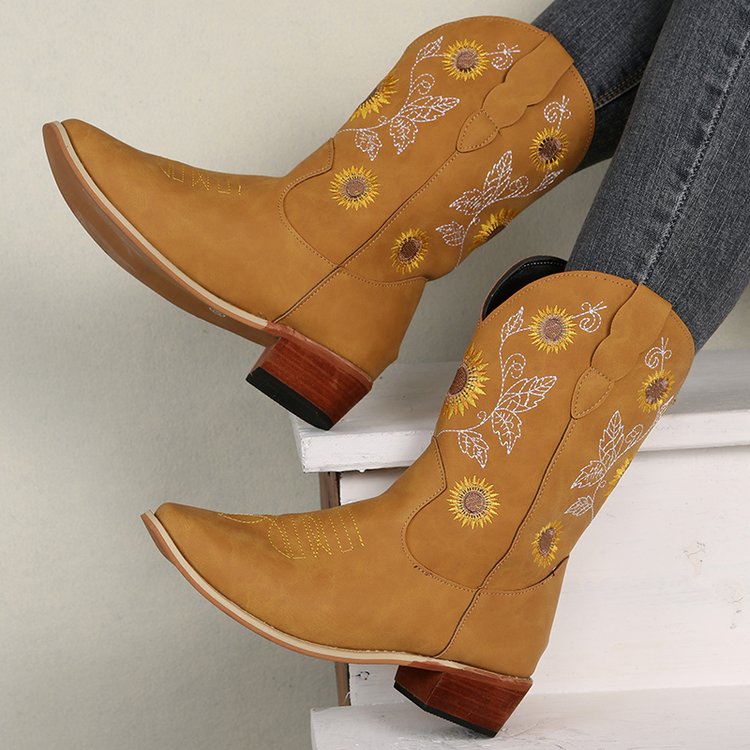 Valenzora | Hohe Cowboystiefel mit Sonnenblumenmuster