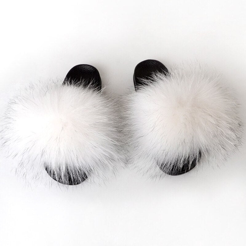Valenzora | Real Fur Slide Sandals Slippers Flip Flops