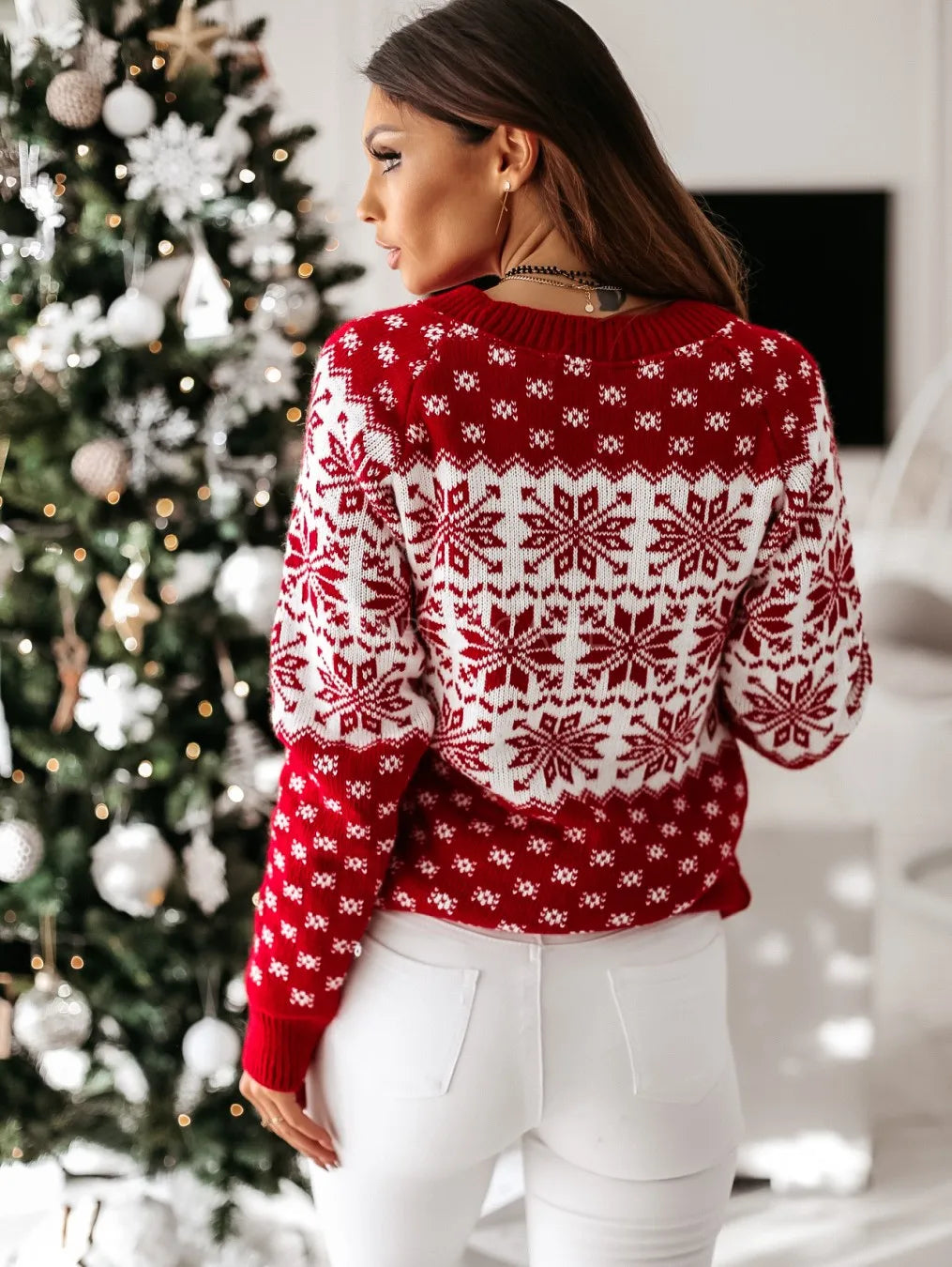 Valenzora - Hässlicher Weihnachtspullover - Klassisches Schneeflockenmotiv