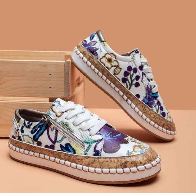Valenzora | Orthopädische Sneaker mit Blumenmuster und Schnürsenkeln