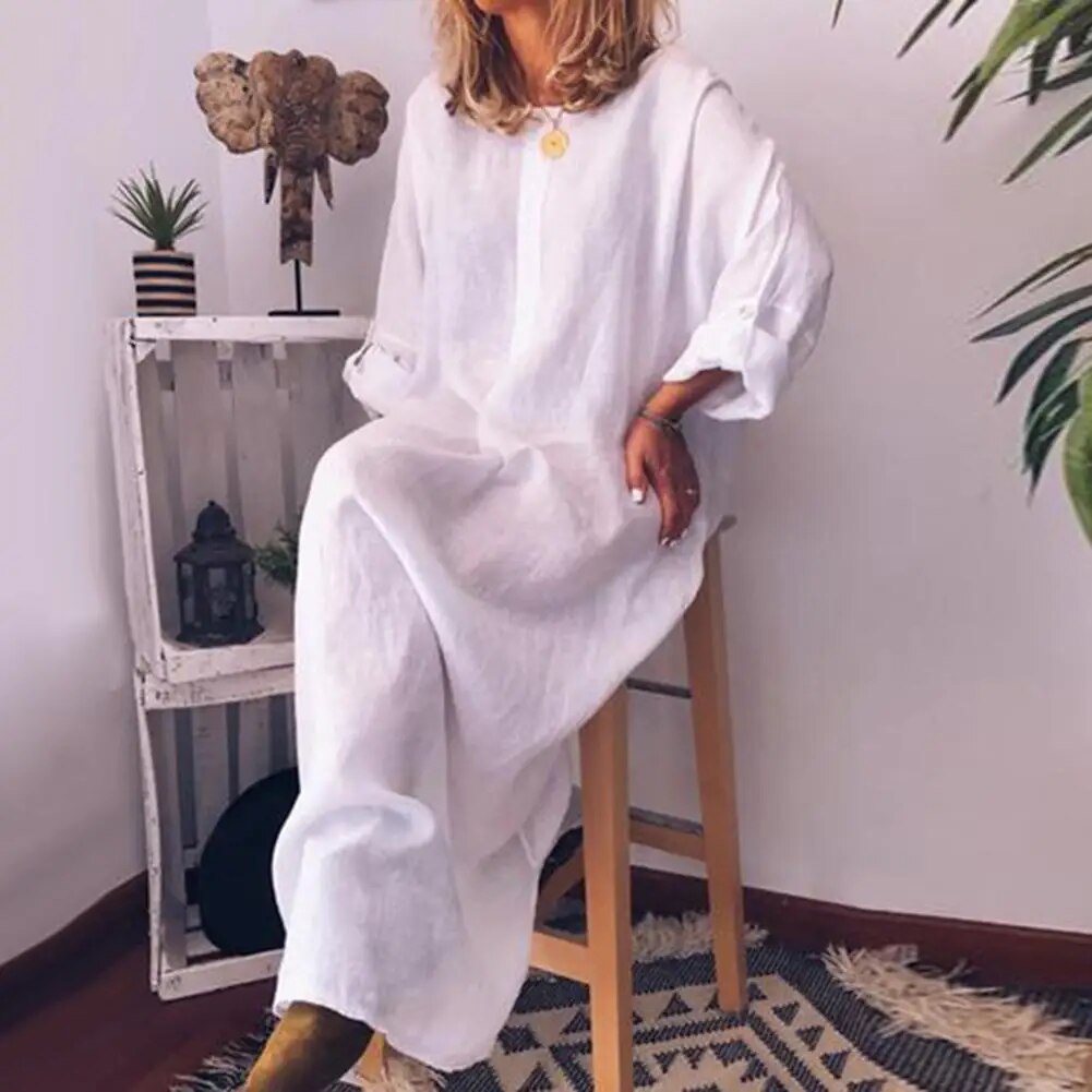 Valenzora | Langes Leinen-Hemdblusenkleid, Oversize