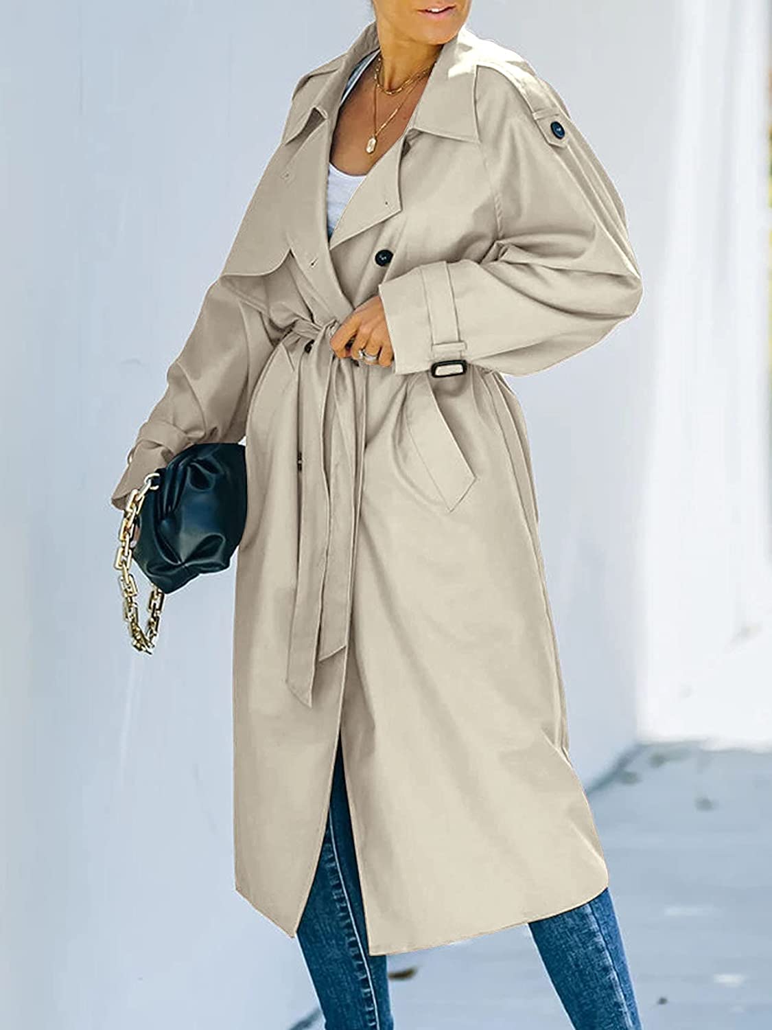Valenzora All-Weather Equipment | Women's Double-Breasted Raincoat with Belt and Classic Lapel
