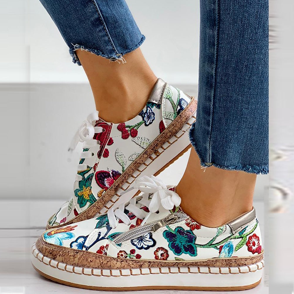 Valenzora | Orthopädische Sneaker mit Blumenmuster und Schnürsenkeln