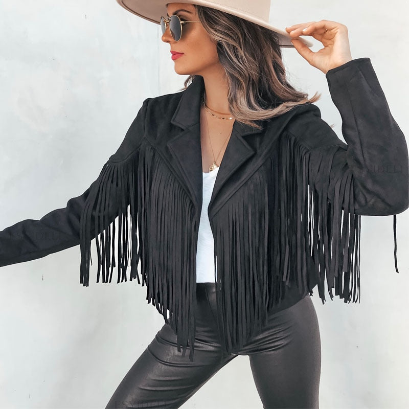 Valenzora - Trendy leather jacket with fringe