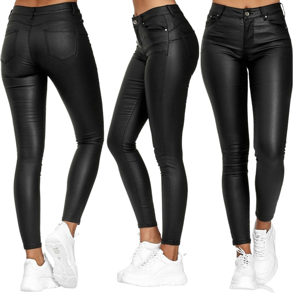 Valenzora Modern Trousers | Slim-fit leather casual trousers in streetwear style for women with pockets