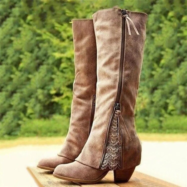 Valenzora – Vintage High-Heel-Stiefel mit klobigen Absätzen