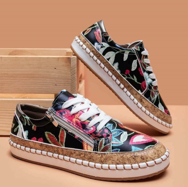 Valenzora | Orthopädische Sneaker mit Blumenmuster und Schnürsenkeln