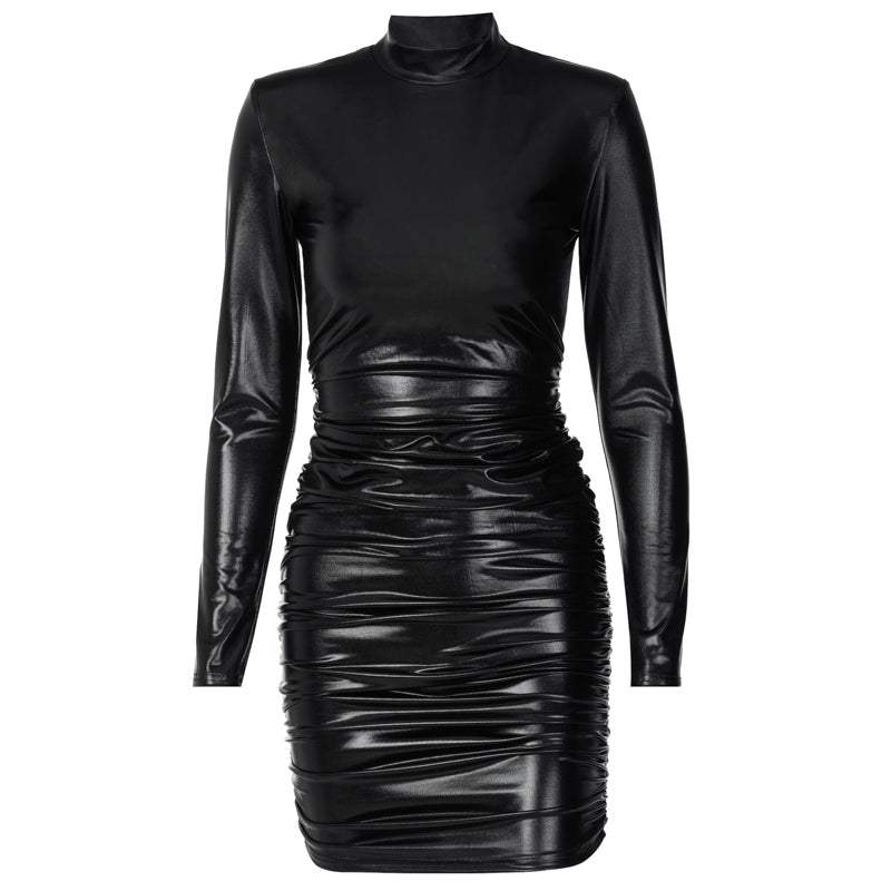 Valenzora | Mini dress with high collar and long gathered sleeves