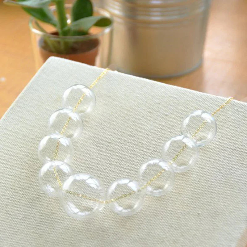 Valenzora | French Elegant Multicolored Clear 9 Glass Bubble Bead Necklace Women's Style Statement Beaded Ball Ladies Jewelry