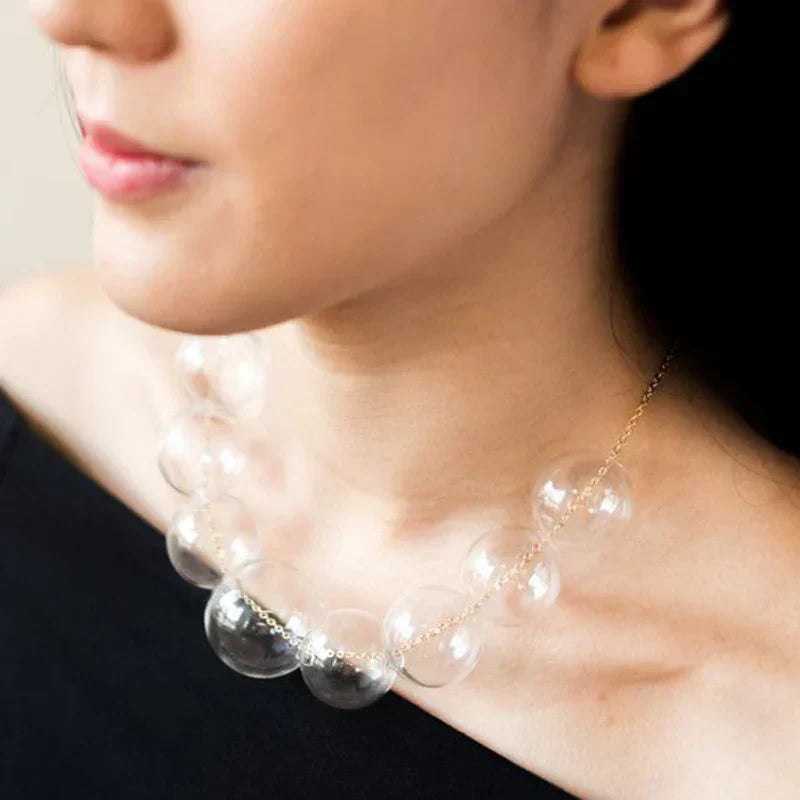 Valenzora | French Elegant Multicolored Clear 9 Glass Bubble Bead Necklace Women's Style Statement Beaded Ball Ladies Jewelry