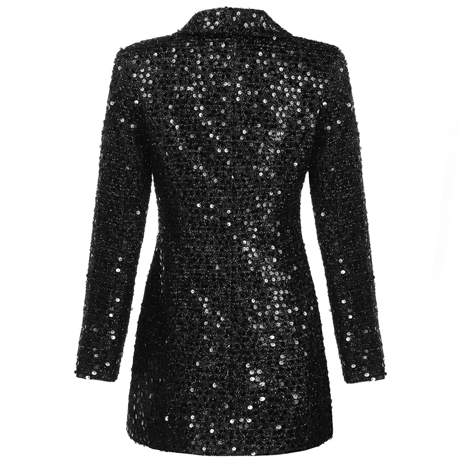 Valenzora – Schwarz paillettenbesetztes Blazer-Kleid