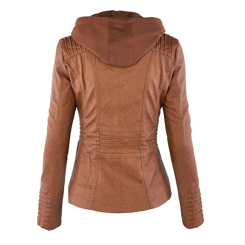 Valenzora Faux Leather Coat | Women's Hooded Jacket: Basic PU Jacket