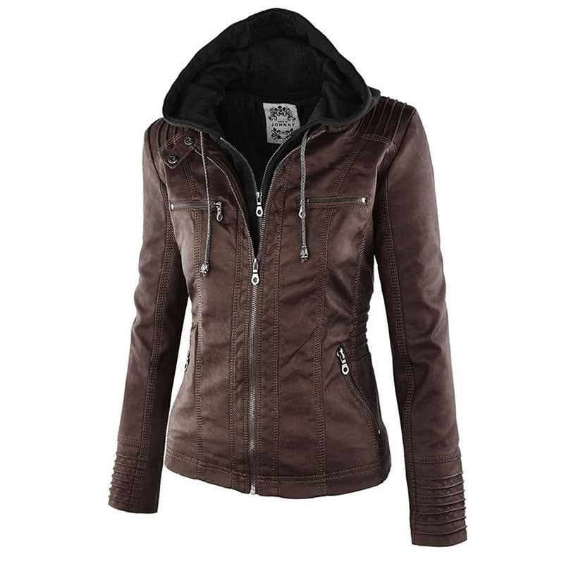 Valenzora Faux Leather Coat | Women's Hooded Jacket: Basic PU Jacket