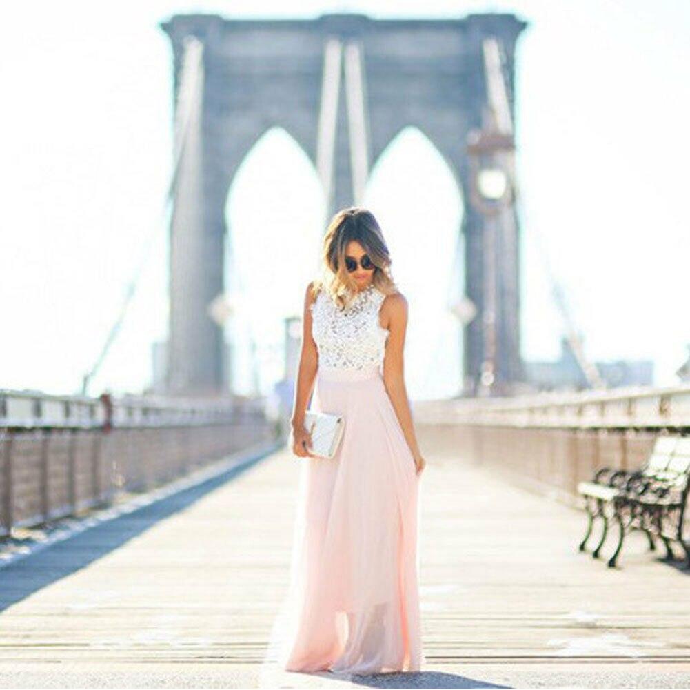 Valenzora | Maxi dress with lace top, sleeveless, A-line, flowing, elegant design