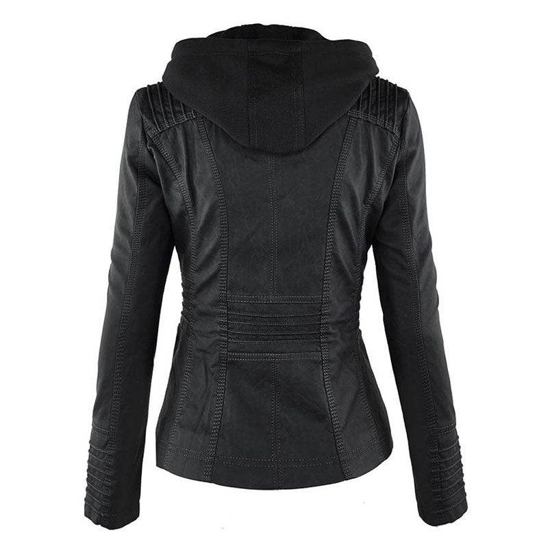Valenzora Faux Leather Coat | Women's Hooded Jacket: Basic PU Jacket