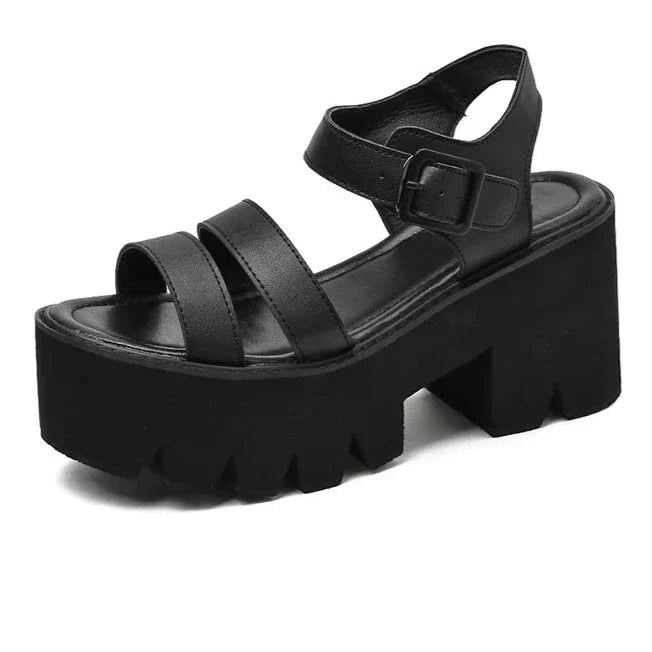 Valenzora | Schwarze Plateau-Sandalen mit klobigem Absatz