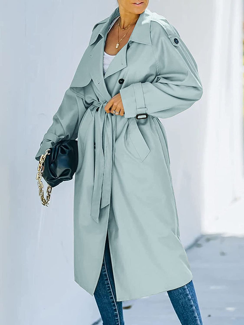 Valenzora All-Weather Equipment | Women's Double-Breasted Raincoat with Belt and Classic Lapel