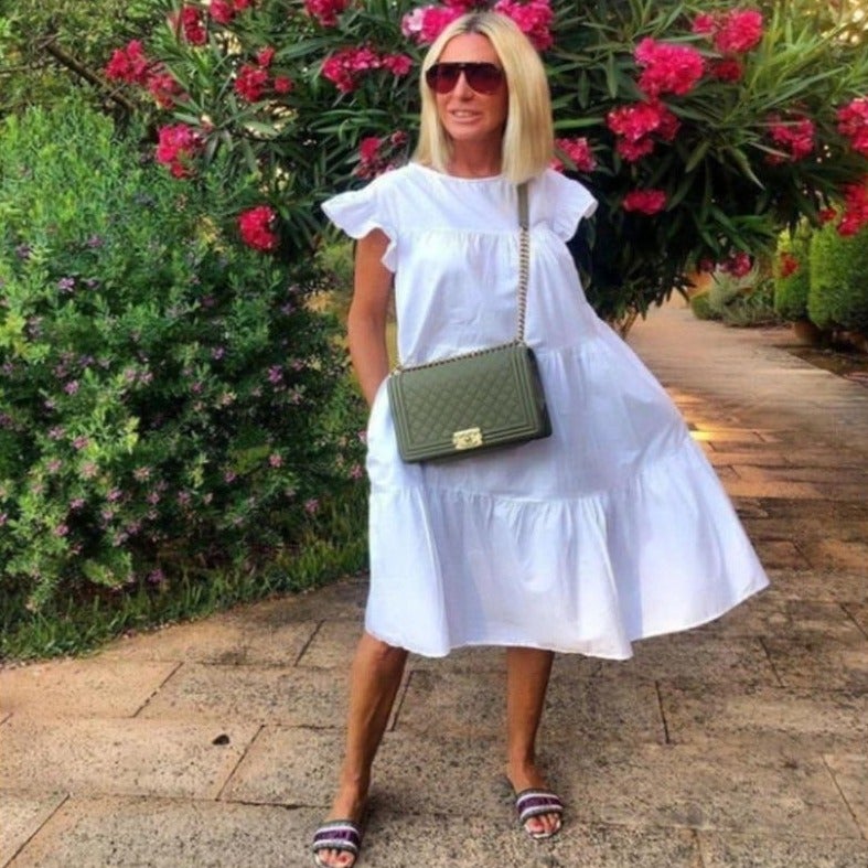 cropped midi dress with flared skirt