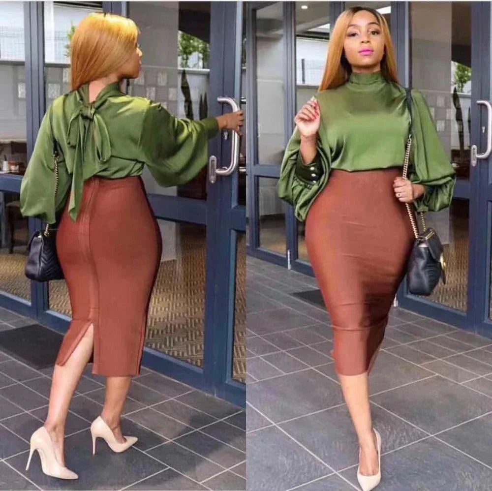 Valenzora | Women's New Rayon Bandage Skirt Elegant Pencil Skirt Famous Sexy Club Party Clothing Vintage Vestios