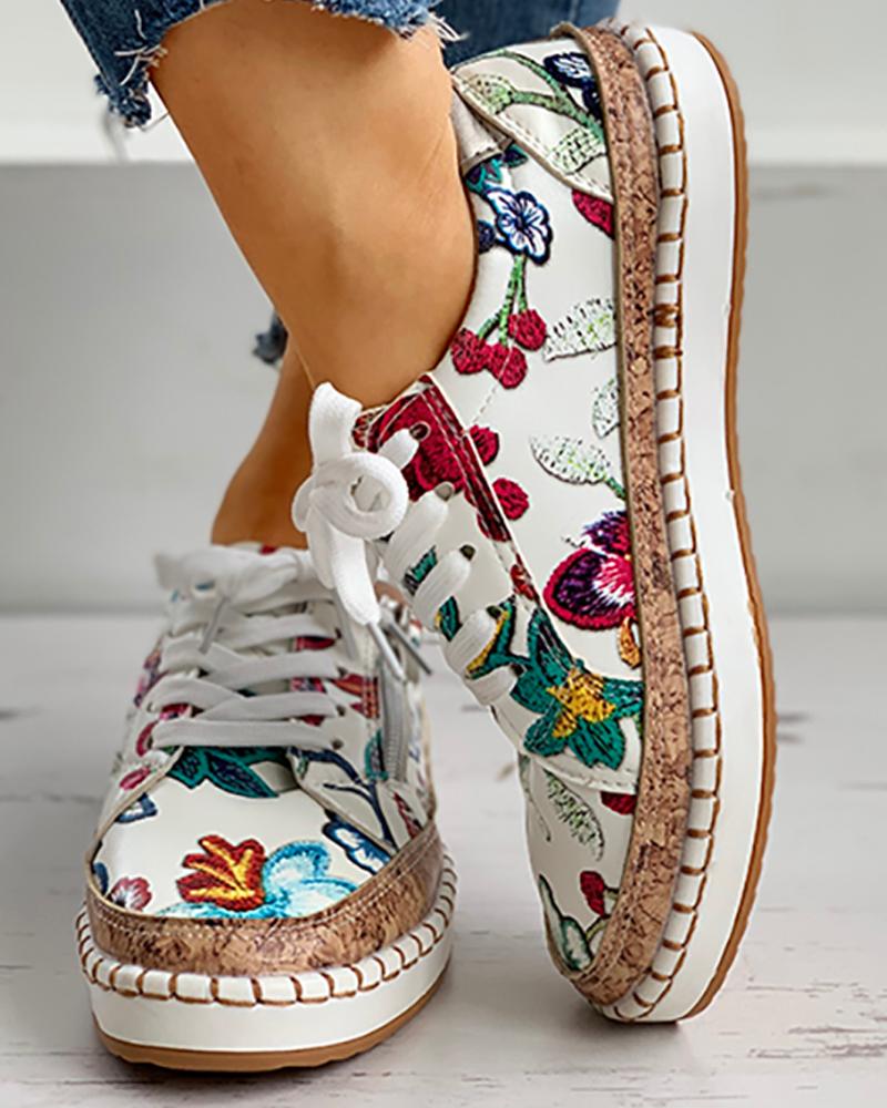 Valenzora | Orthopädische Sneaker mit Blumenmuster und Schnürsenkeln