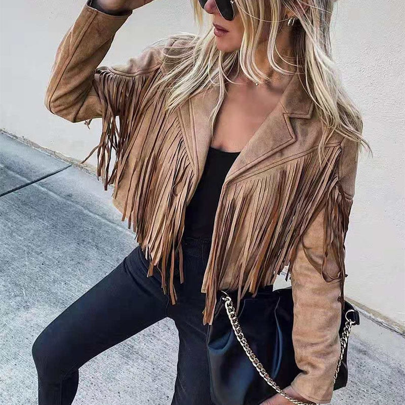 Valenzora Suede Jacket with Fringes | Women's Tassel Cardigan for Trendy Outfits